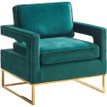 Home Stylish Trendy Furniture Gold Metal Chair Teal Velvet Fabric Armchair